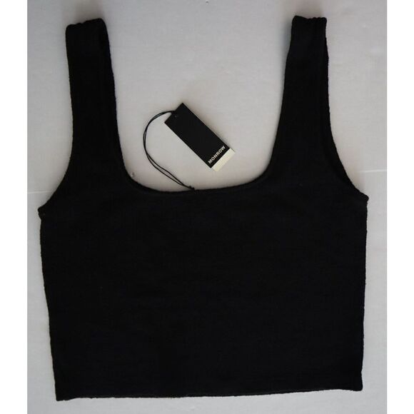 Monrow Women Sz S Black French Terry Tank Top & L/S Cropped Shirt 2-Pc Set - Picture 10 of 11